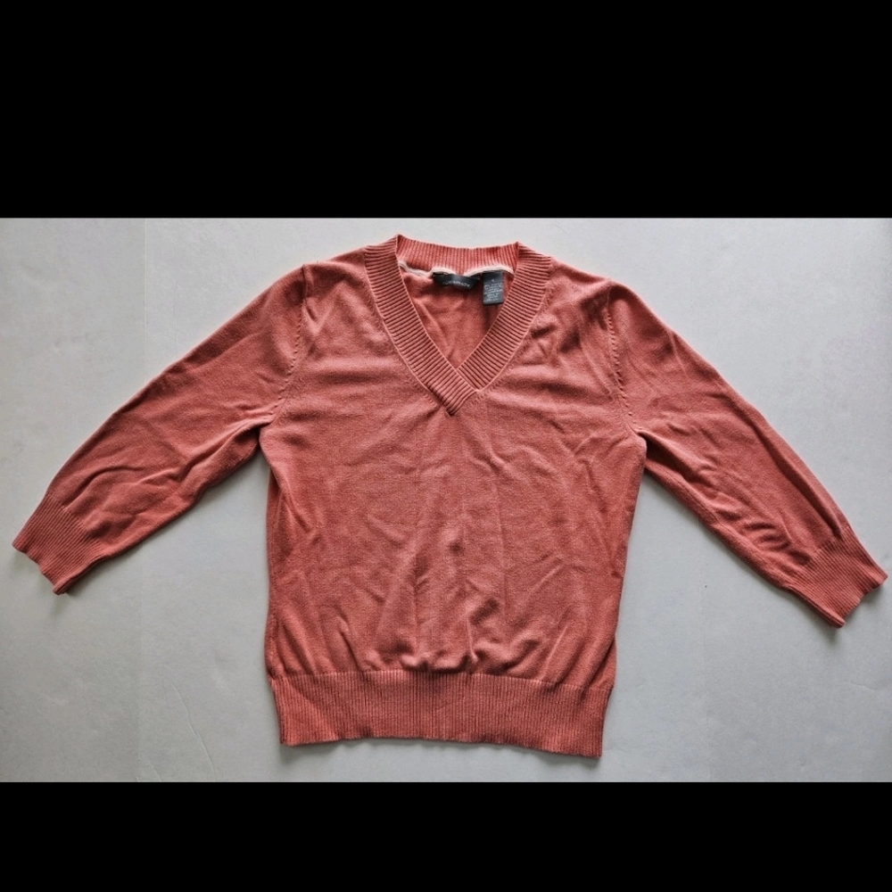 Hillard & Hanson Womens V-neck Sweater S Pink 3/4 Sleeves Cotton Blend Y2K 90s